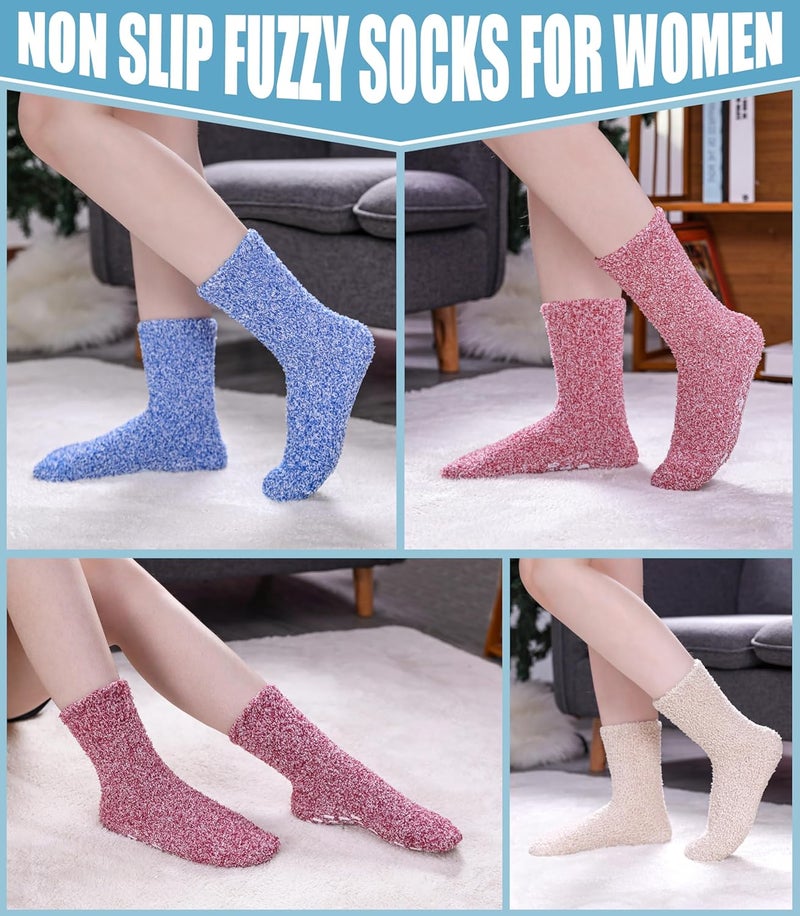 Yebing Store Non Slip Hospital Socks for Women with Grips Fuzzy Cozy Anti Skid Slipper Socks Winter Warm Soft Fluffy Sleep Socks - Image 2